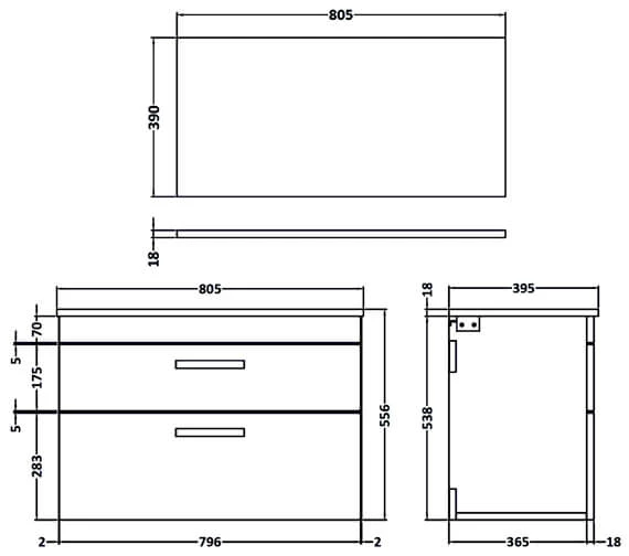 Nuie Athena 2 Drawer Wall Hung Cabinet 4 Nuie Athena 2 Drawer Wall Hung Cabinet - Image 4