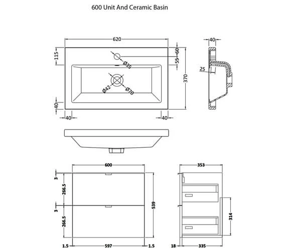 Hudson Reed Fusion Wall Hung Full Depth 2 Drawer Vanity Unit And Basin 3 Hudson Reed Fusion Wall Hung Full Depth 2 Drawer Vanity Unit And Basin - Image 3