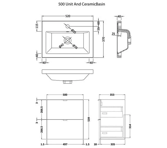Hudson Reed Fusion Wall Hung Full Depth 2 Drawer Vanity Unit And Basin 5 Hudson Reed Fusion Wall Hung Full Depth 2 Drawer Vanity Unit And Basin - Image 5