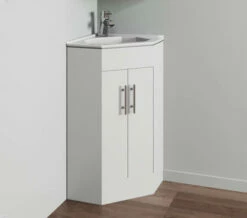 Nuie Mayford Double Door Corner White Cabinet And Basin