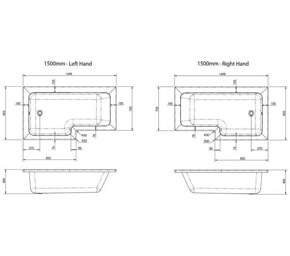 Nuie Square L-Shaped Shower Bath 2 Nuie Square L-Shaped Shower Bath - Image 2