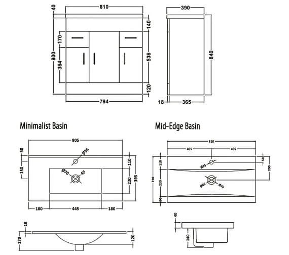 Nuie Eden Floor-Standing 3 Door And 2 Drawer White Cabinet With Basin 3 Nuie Eden Floor-Standing 3 Door And 2 Drawer White Cabinet With Basin - Image 3