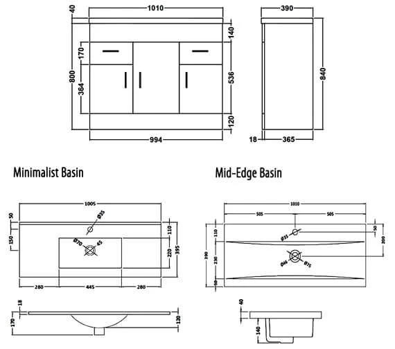 Nuie Eden Floor-Standing 3 Door And 2 Drawer White Cabinet With Basin 4 Nuie Eden Floor-Standing 3 Door And 2 Drawer White Cabinet With Basin - Image 4