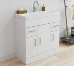 Nuie Eden Floor-Standing 3 Door And 2 Drawer White Cabinet With Basin