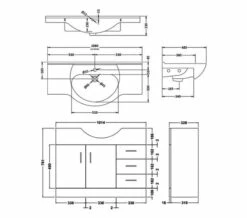 Nuie Mayford 1060mm Wide Floor Standing 2 Door 3 Drawer Unit And Basin -UK Bathroom Products Sales 2024 M700 2023 4 5 5 53 38 70