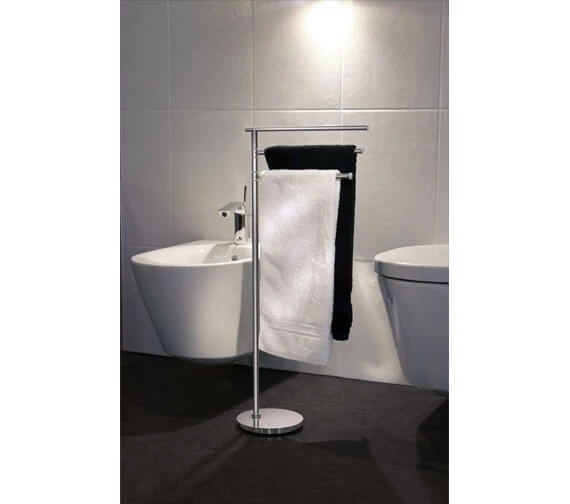 Smedbo Outline Lite Free Standing Polished Stainless Steel Triple Towel Rail Base Round 1 Smedbo Outline Lite Free Standing Polished Stainless Steel Triple Towel Rail Base Round