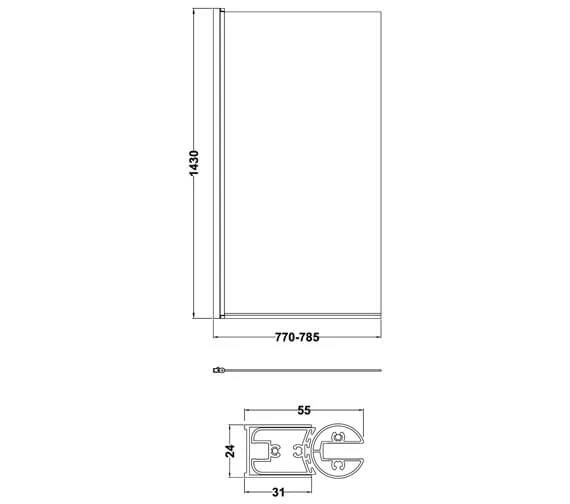 Nuie 1435mm High Square Bath Screen 3 Nuie 1435mm High Square Bath Screen - Image 3