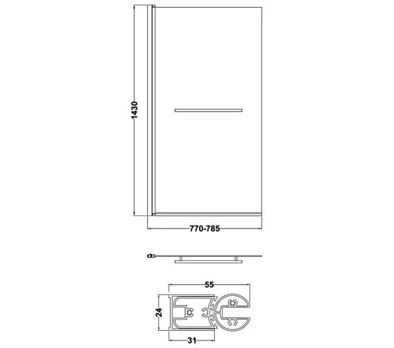 Nuie 1435mm High Square Bath Screen 5 Nuie 1435mm High Square Bath Screen - Image 5