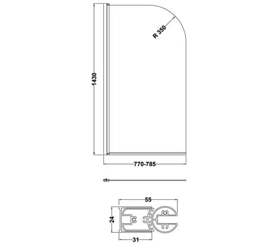 Nuie 1430mm High Straight Bath Screen 3 Nuie 1430mm High Straight Bath Screen - Image 3