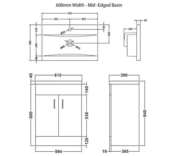 Nuie Eden 800mm High Floor Standing Gloss White Two Door Cabinet And Basin 9 Nuie Eden 800mm High Floor Standing Gloss White Two Door Cabinet And Basin - Image 9