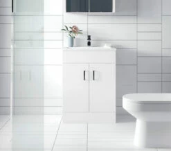 Nuie Eden 800mm High Floor Standing Gloss White Two Door Cabinet And Basin