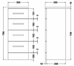 Nuie Mayford 300 X 766mm 4 Drawer Floor-Standing Gloss White Furniture Unit -UK Bathroom Products Sales 2024 M700 2023 5 27 12 21 38 530