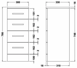Nuie Mayford 300 X 766mm 4 Drawer Floor-Standing Gloss White Furniture Unit -UK Bathroom Products Sales 2024 M700 2023 5 27 12 21 50 542