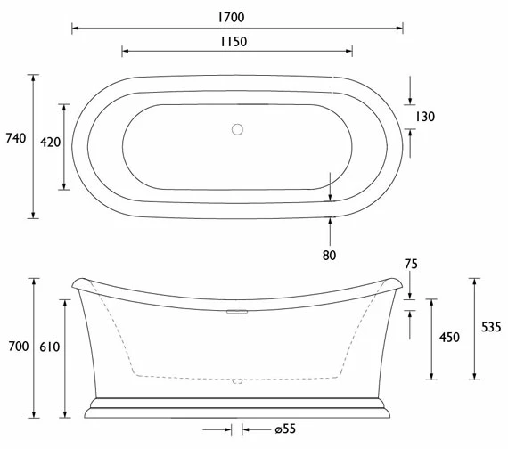 Heritage Orford 1700 X 740mm Freestanding Double Ended Acrylic Bath 3 Heritage Orford 1700 X 740mm Freestanding Double Ended Acrylic Bath - Image 3