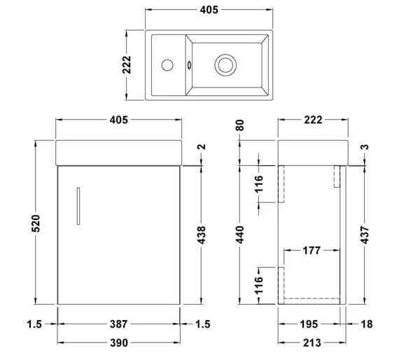 Nuie Vault 400mm Wide Single Door Wall Hung Unit And Basin 3 Nuie Vault 400mm Wide Single Door Wall Hung Unit And Basin - Image 3