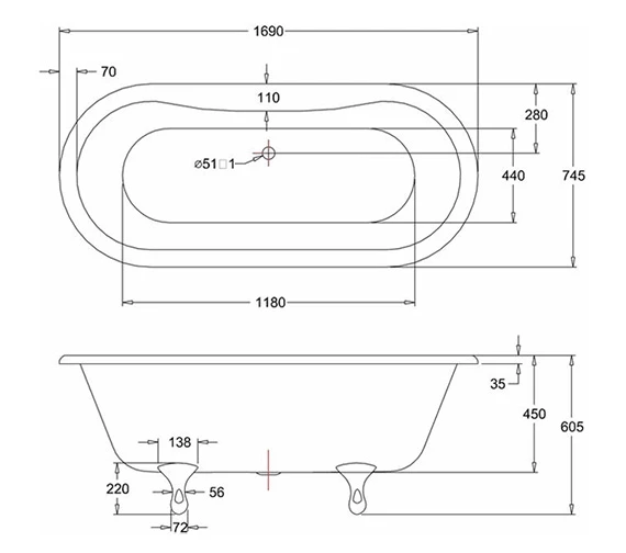 Burlington Windsor White Freestanding Double Ended Bath 2 Burlington Windsor White Freestanding Double Ended Bath - Image 2