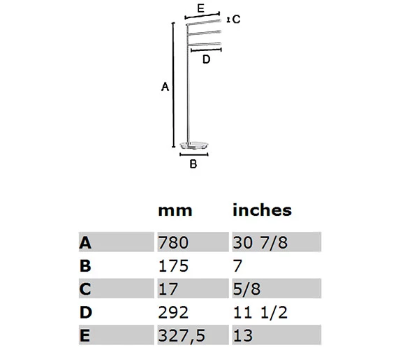 Smedbo Outline Lite Free Standing Polished Stainless Steel Triple Towel Rail Base Round 3 Smedbo Outline Lite Free Standing Polished Stainless Steel Triple Towel Rail Base Round - Image 3