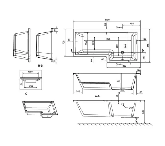 Cleargreen Ecosquare Left Handed White Shower Bath 1700 X 850mm 5 Cleargreen Ecosquare Left Handed White Shower Bath 1700 X 850mm - Image 5