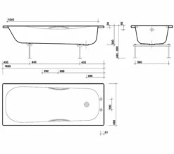Twyford Shallow Slip Resistant White Steel Bath With Grips 1700 X 700mm