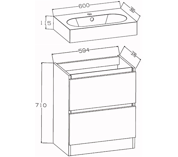 IMEX Echo 600mm Double Drawer Floor Standing Unit And Basin White Gloss 2 IMEX Echo 600mm Double Drawer Floor Standing Unit And Basin White Gloss - Image 2