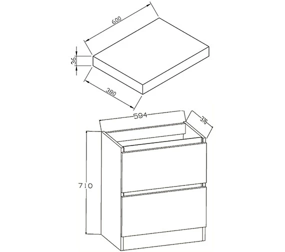 IMEX Echo 600mm Double Drawer Floor Standing Unit And Worktop White Gloss 2 IMEX Echo 600mm Double Drawer Floor Standing Unit And Worktop White Gloss - Image 2