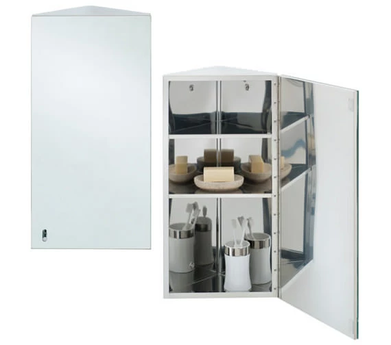 RAK Riva Stainless Steel Single Corner Cabinet With Mirrored Door 380 X 650mm 1 RAK Riva Stainless Steel Single Corner Cabinet With Mirrored Door 380 X 650mm