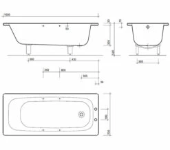 Twyford Celtic White Slip Resistant Steel Bath With Grips And Legs 1600 X 700mm